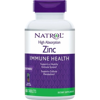 Natrol Zinc - High Absorption | Zinc Bisglycinate Chelate [60 Дъвчащи таблетки] Ананас