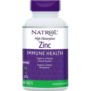 Natrol Zinc - High Absorption | Zinc Bisglycinate Chelate [60 Дъвчащи таблетки] Ананас