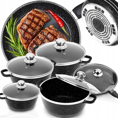 Retoo Комплект прибори за хранене с керамично покритие от 12 части + Подаръчна ръкавица за фурна - Черно (RET-OR994)