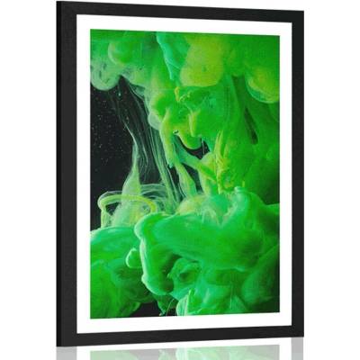 Plakát s paspartou zelené tekoucí barvy - 30x45 black