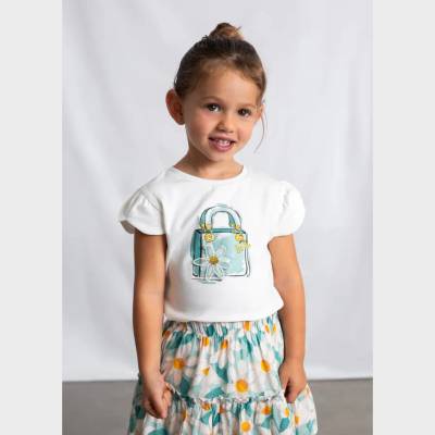 MAYORAL Бяла тениска къс ръкав със синя щампа чанта за мини момиче Mayoral