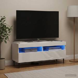 vidaXL LED телевизионен кабинет HAARLEM 100 x 35 x 43 см Бял гланц (896989)