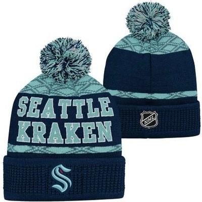 Outerstuff Dětská zimní čepice Seattle Kraken NHL Puck Pattern Cuffed Pom