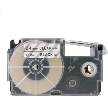 Pro Casio Съвместима лента с Casio XR-24X1, 24mm x 8m, черен печат / прозрачен субстрат (XR24X)