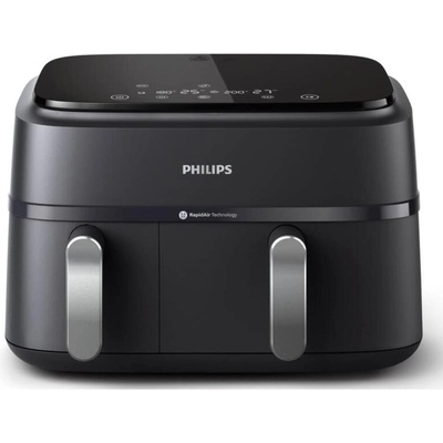 Фритюрник с горещ въздух Philips Dual Basket Airfryer NA351/00, 9 л. вместимост, 8 програми, две кошници, Rapid Air, 2750W (NA351/00)