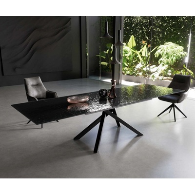 DELIFE Edge 200-300 x 100 sklo s reliéfem kouřově černé 3D design kovová křížová podnož obdélníkový černý rozkládací