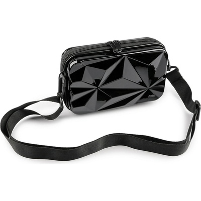 Prima-obchod dámská skořepinová kabelka pouzdro crossbody s popruhem 18x11 cm 3 lesk černá