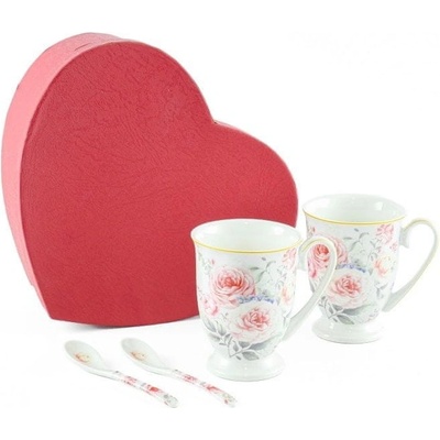 HOME ELEMENTS Sada dvoch porcelánových hrnčekov s lyžičkami dekor ruží 280 ml