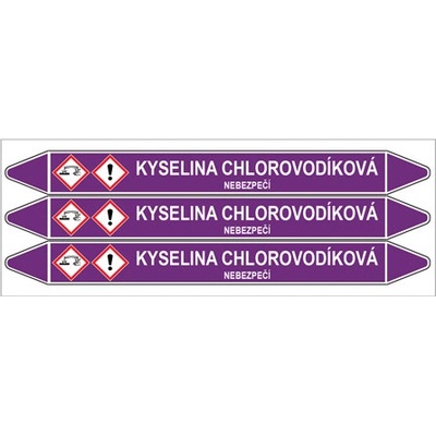 Značení potrubí, kyselina chlorovodíková,3 ks, 355 × 37 mm PZ 007006