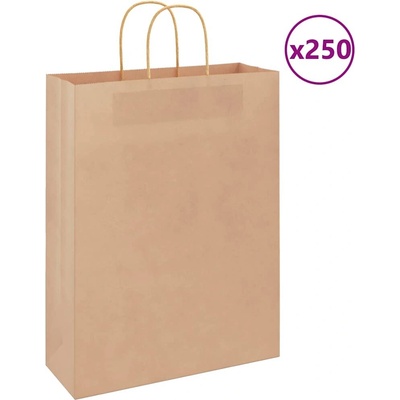 vidaXL Papírové tašky 250 ks s uchy hnědé 32x12x42 cm