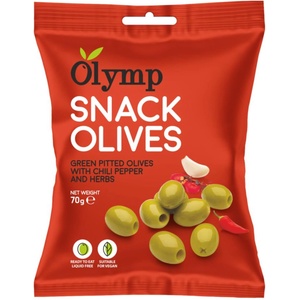 Olymp Green маслини без костилка с лют пипер и билки 70гр