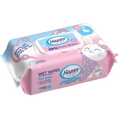 Happy vlhčené obrúsky Pure Water 99% 80 ks s uzáverom
