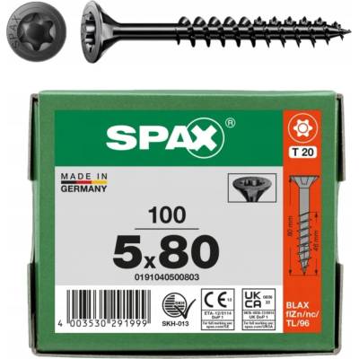 Šrouby do dřeva SPAX 5x80mm torx, částečný závit, zápustná hlava, černé 100 Ks