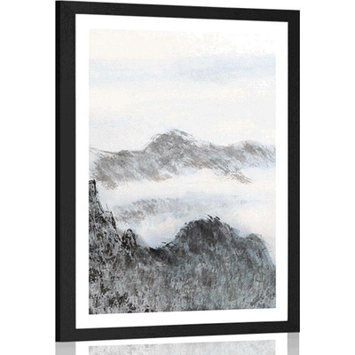 Plakát s paspartou tradiční čínská malba země - 40x60 black