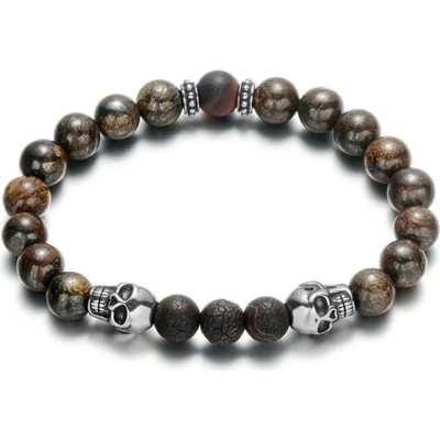 Daniel Dawson Luxusní náramek Dvojitá lebka bronzit zvětralý achát NR2096/21 Hnědá