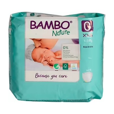 Bambo Nature Еко пелени Bambo Nature - Premature, размер 0, 1-3 kg, XXS, 24 броя (1000010819)