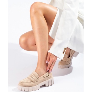 Praktické dámské béžové mokasíny bez podpatku