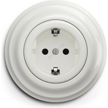 Kliklap - Ретро домашна розетка с рамка SCHUKO 230V/16A, керамична, бяла (KA0007G)