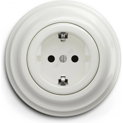 Kliklap - Ретро домашна розетка с рамка SCHUKO 230V/16A, керамична, бяла (KA0007G)