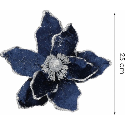 SPRINGOS Magnólia s klipom 25x20cm modro-strieborná vianočná ozdoba