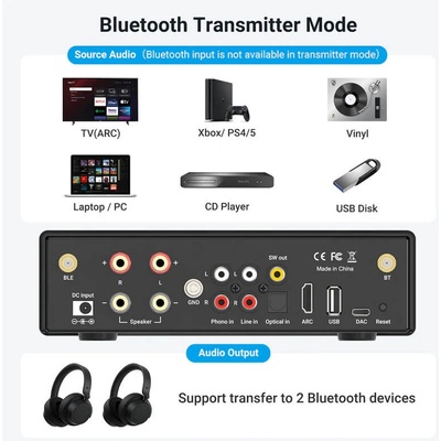 Rakoit Bluetooth стриймър с усилване, Arylic B50, 2x50W, USB /BT, HDMI ARC, aptX HD (B50)