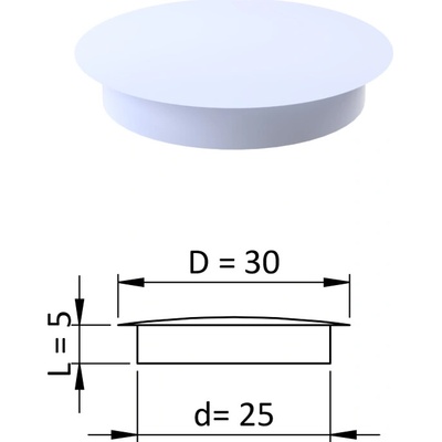Vnitřní krytka kulatá ø 30 mm, otvor ø 25 mm, bílá, plast