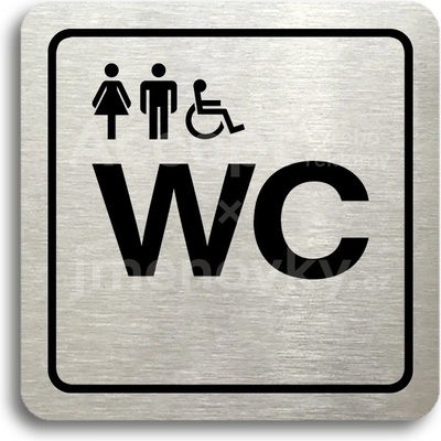 ACCEPT Piktogram WC ženy, muži, invalidé - stříbrná tabulka - černý tisk