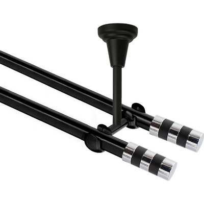 OK-GarnýžeCZ Garnýž kovová dvouřadá 19mm Sigma double černá 270 cm do stropu / na tunýlek - bez kroužků