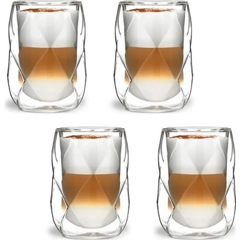 Vialli Design GEO dvojstenné sklenené termo poháre na kávu a čaj 4 x 250 ml