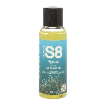Stimul8 Освежаващо масажно олио с аромат на френска слива и египетски памук S8 Refresh 50 мл
