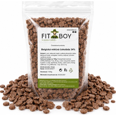 FITBOY Belgická mliečna čokoláda 34% 1000g