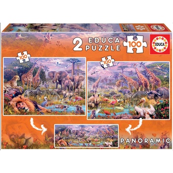 Educa Пъзел Educa от 2 x 100 части - Диви животни (EDU18606)