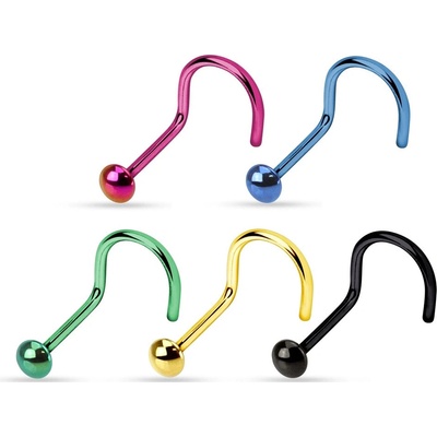 Šperky eshop zahnutý piercing do nosu z oceli vypouklá hlavička různé barvy Z29.07 zelená