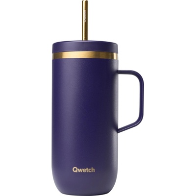 Qwetch Izotermický Cold Cup s ouškem 600 ml Tmavě fialová a zlatá