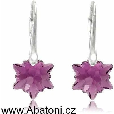 Swarovski Elements Edelweiss Snowflake krystal stříbrné náušnice visací fialová vločka protěž kytička 31080.3 Amethyst fialová bordó vínová