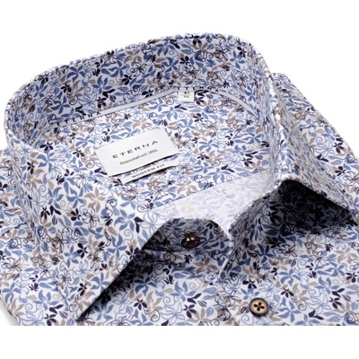 Eterna Modern Fit košile krátký rukáv s modro-béžovým florálním vzorem
