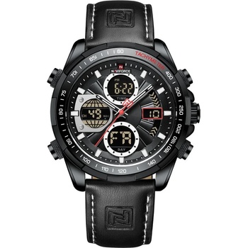Curren Мъжки часовник Naviforce Fuero, Хронограф, Кожена каишка, Черен / Черен (NAVIFORCE-9197L-BLACK-BLACK)