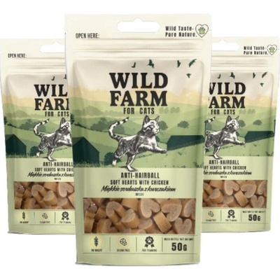 Wild Farm anti-hairball mäkké kuracie srdiečka 3 x 50 g