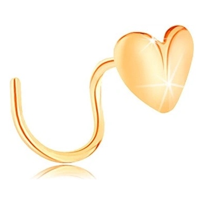 Šperky eshop zlatý piercing do nosu zahnutý lesklé srdíčko uprostřed zalomené S2GG142.09