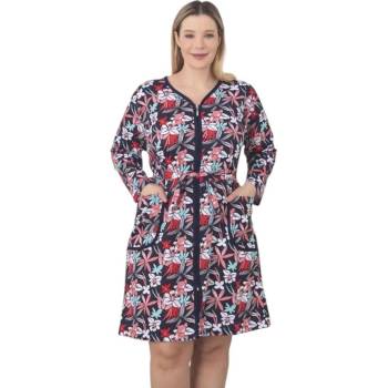 Домашен дамски халат в тъмносиньо с цветя