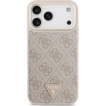 GUESS Луксозен кейс Guess PU Leather 4G Strass Triangle Logo Gold Frame MagSafe Case за iPhone 17 Pro Max - Pink