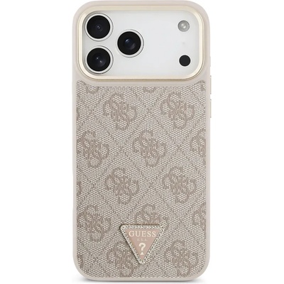 GUESS Луксозен кейс Guess PU Leather 4G Strass Triangle Logo Gold Frame MagSafe Case за iPhone 17 Pro Max - Pink