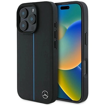 Mercedes-Benz Mercedes MB Blue Line Leather MagSafe калъф за iPhone 16 Pro Max, черен