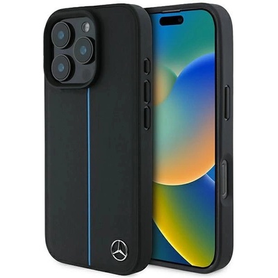 Mercedes-Benz Mercedes MB Blue Line Leather MagSafe калъф за iPhone 16 Pro Max, черен