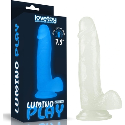 Lovetoy 7.5' Lumino Play Dildo Klasické dildo s přísavkou, svítí ve tmě Průhledný