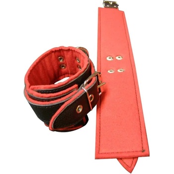 Sexy Elephant® Черно-червени кожени маншети за крака + допълнителни верижки за подарък