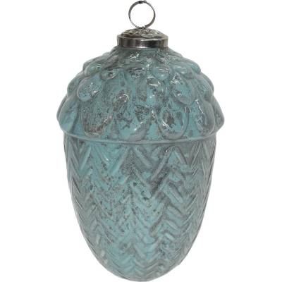 Clayre & Eef Tyrkysová skleněná vánoční ozdoba žalud Ø 10*16 cm