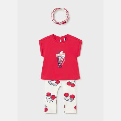 Mayoral Комплект червена тениска, клин с череши и диадема за бебе момиче Mayoral