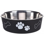Flamingo Feeding and drinking bowl Kena Round Black Silver - иноксова купа за вода или храна - ЧЕРНА - размер Ø23 см / 2200 мл, Белгия - 1030932