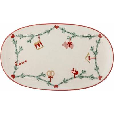 Bloomingville Kameninová tácka s vianočným motívom 23x38,5 cm Yule